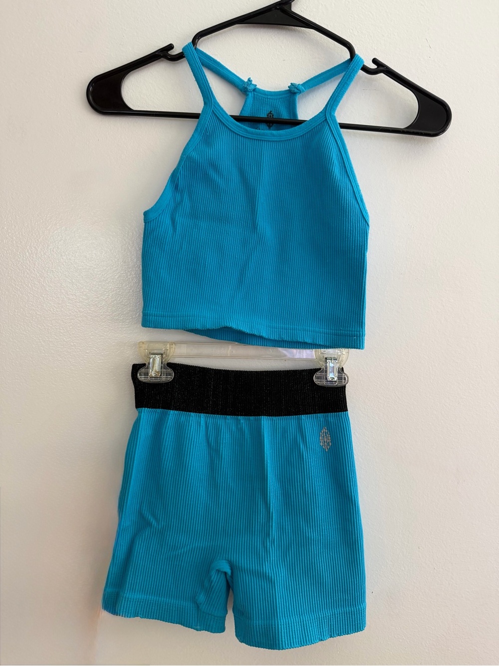 Blue Ribbed Tank and Shorts Set